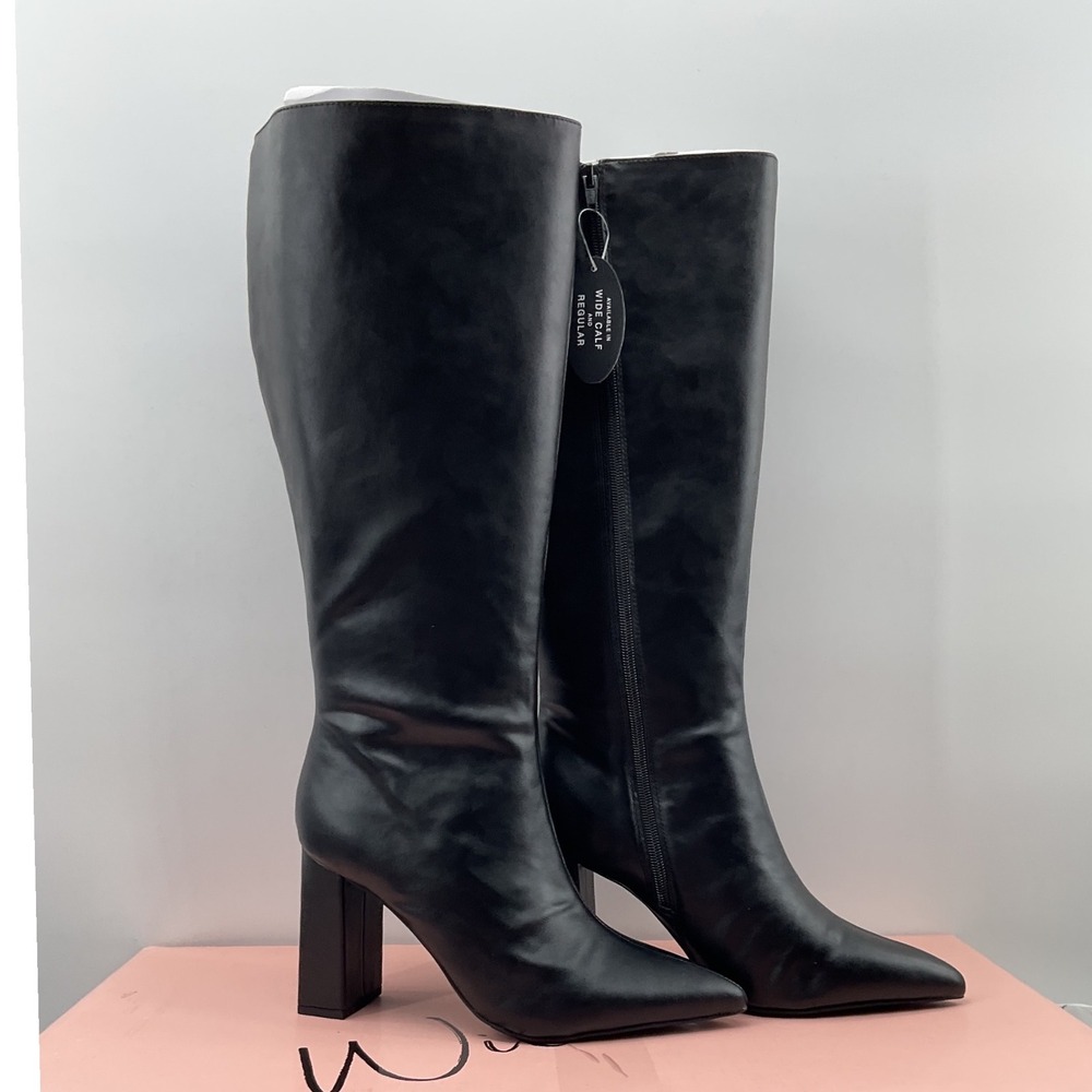 Wild Pair Isla Black Wide Calf Pointed Toe Block Heel Dress Boots ISLAHP 8.5M-WC